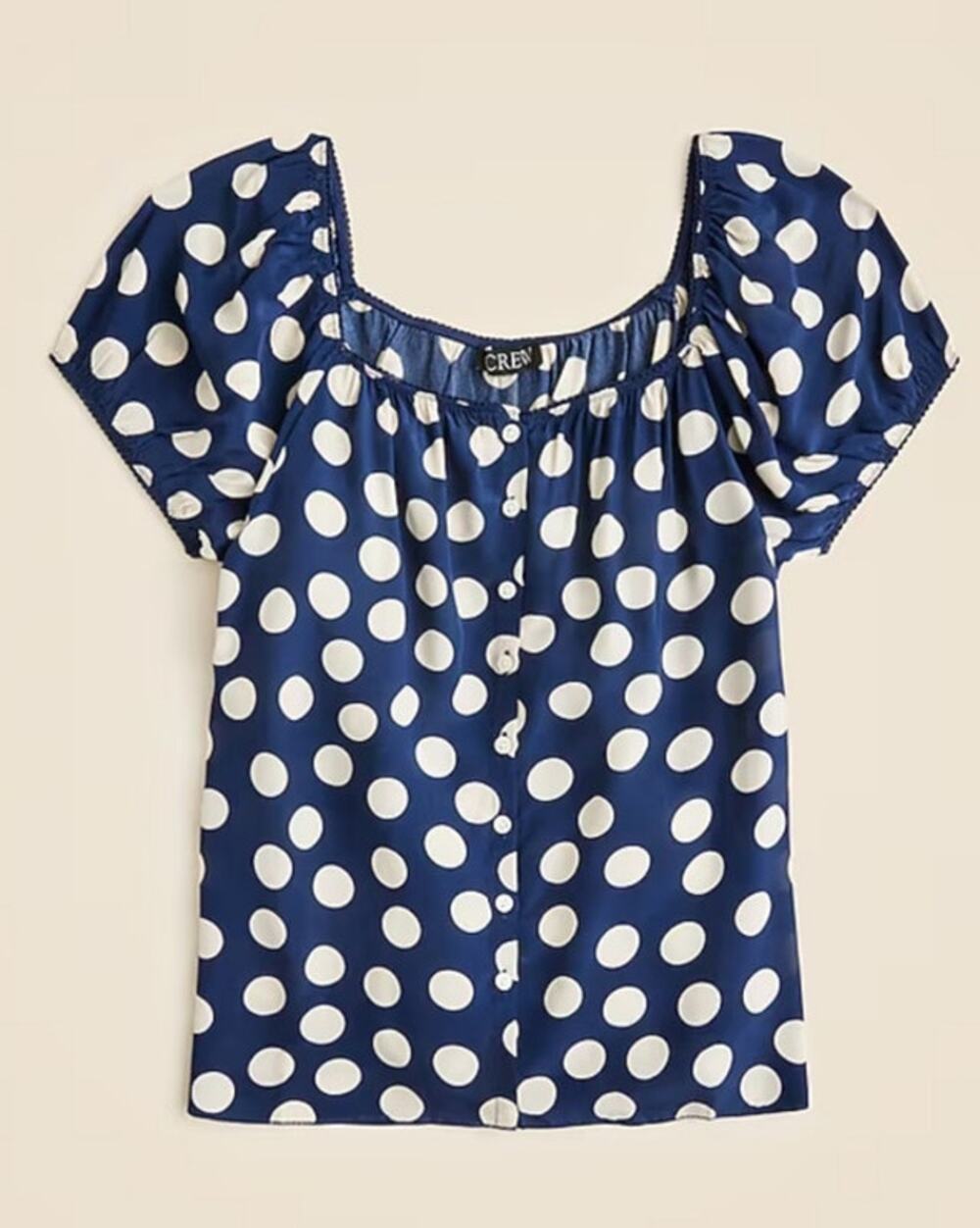 J. Crew Jaime Crepe de Chine Cap Sleeve Navy White Polka Dot Square neck L